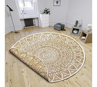 Freundin Home Collection Lilja Tapis réversible d'intérieur et d'extérieur rond tissé plat design bohème certifié Öko-Tex Résistant aux intempéries et aux UV pour balcon, terrasse, jardin, ocre, ø 100
