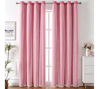 Freyamy Rideau Occultant Étoile Creux Rideaux Thermique Isolant Anti Froid Rideaux à Oeillets Léger Rideaux de Fenêtre avec Voile pour Enfants Filles Chambre Salon 2 Pièces 244x132cm(H×L) Rose