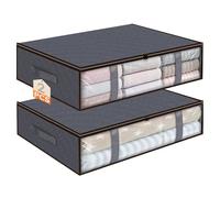 Freyeeti Lot de 2 Rangement Sous Lit 40L Pliables Fenêtre Transparente Gris | 2 sacs sous lit 40L pliables, 4 poignées renforcées, fenêtre transparente, zip anti-poussière pour vêtements et couvertures
