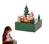Frfik Boîte à Musique de Noël en Bois,Boîte à Musique de Noël | à musique avec train magnétique, artisanat en bois - à musique de Train en mouvement, décor d'intérieur léger à