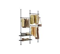 FRG34-II-SCH, Cintre télescopique au sol, support à vêtements robuste avec tringles et étagères, armoire ouverte réglable pour la chambre à coucher,
