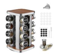 FRIBERG Porte-épices de Cuisine, Porte-épices en Acier Inoxydable Avec 16 Pots à épices de 100 Ml,rangement epices cuisine Avec Entonnoir, étiquette, Stylo et Brosse de Nettoyage