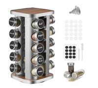 FRIBERG Porte-épices De Cuisine, Porte-épices En Acier Inoxydable Avec 20 Pots à épices De 100 Ml, Porte-épices Rotatif à 360° Avec Entonnoir, étiquette, Stylo Et Brosse De Nettoyage