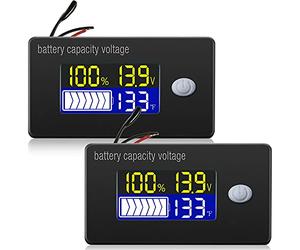 Frienda 2 Compteurs de Batterie et Tension avec Sonde Température Externe | Alarme de Basse Tension et de Surchauffe, Surveillance de Température 0-179°F, Compatible avec 12V, 24V, 36V, 48V, 60V et 72V