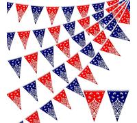 Frienda Lot de 6 décorations de fête de cowboy occidental, bandana, bannière de Noël, décoration de rodéo rouge et bleu pour décoration de fête sur le thème des cowboy, 3 m