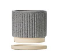 FriendshipHome Pots de Fleurs Uniques Pot de Fleur en céramique nervurée avec Trou Drainage et Plateau Assorti Supports décoratifs