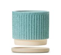 FriendshipHome Pots de Fleurs Uniques Pot de Fleur en céramique nervurée avec Trou Drainage et Plateau Assorti Supports décoratifs