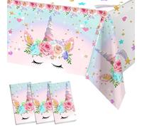 Frigg Nappe Licorne Anniversaire Fille, 3 Pièces 220 * 130cm Nappe Rectangulaire pour Enfants, Nappe de Table Rose pour Décoration Anniversaire Enfant, Licorne Thème, Baby Shower Décoration