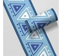 Frise de papier peint auto-adhésive triangulaire bleu en vinyle imperméable pour salle de bain, cuisine, bureau, entrée, porte en verre, 10 cm x 500 cm