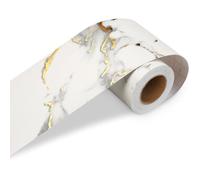 Frise Murale Adhésive Marbre Blanc Doré 7.6cmx15m Bordure de Papier Peint Autocollant Pour Miroir Lavabo Murs Bande Décorative