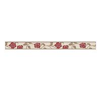 Frise papier peint à motif floral | Frise tapisserie style vintage pour chambre d'adulte | Frise murale motif fleuri beige et rouge