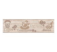 Frise papier peint cuisine beige marron motif café | Frise tapisserie cuisine beige crème | Frise murale tasse café pour cuisine