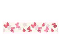 Frise papier peint papillon pour chambre enfant | Frise tapisserie rose blanc & rouge | Frise murale pour chambre de fille