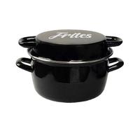 Baumalu - Friteuse coloris noir décor frites 26 cm couvercle émail et panier, BAU3216383111555