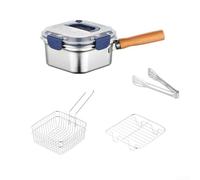 Friteuse Acier Inoxydable Antiadhésive Induction(B) | Acier inoxydable, couvercle verre, pour bois, induction compatible, 19x19x10cm