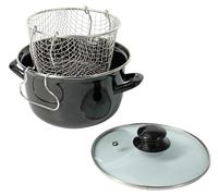 Friteuse Crealys 545413, modèle traditionnel, en acier émaillé, noir, Ø 26 cm – avec panier étamé + couvercle en verre – compatible avec tous les types de cuisinières, y compris à induction
