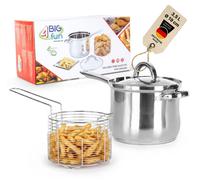 Friteuse de 3,5 L en acier inoxydable avec panier et couvercle en verre – Compatible induction, gaz, vitrocéramique et électrique – Friteuse à frites lavable au lave-vaisselle