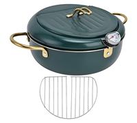 Friteuse de style japonais avec affichage de la température, en acier inoxydable, friteuses vert foncé et couvercle à grille de récupération d'huile, capacité d'huile de 3,4 l, 24 cm, vert foncé
