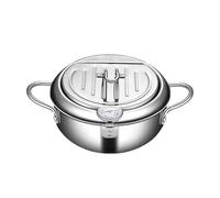 Friteuse en acier - 20 x 24 x 28 cm Casserole à huile, de cuisson à induction | Casserole pour soupe profonde Égouttoir amovible pour anneaux de calamars croustillants, crevettes, frites Cuc
