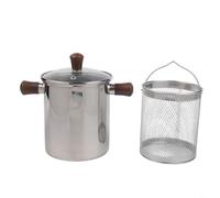 Friteuse en acier inoxydable 304 avec poignée en noyer - Pot de 1,5 l pour frites - Poisson tempura sur plaques à induction au gaz - Cuisine domestique (B-2L)