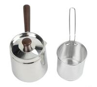 Friteuse en acier inoxydable 304 avec poignée en noyer - Pot d'huile de 1,5 l pour frites Tempura sur cuisinière à induction à gaz (A-2)