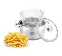 Friteuse en acier inoxydable avec couvercle en verre - 6,5 l - Panier à induction - Diamètre : 24 cm - Friteuse - Poêle à frire - En acier inoxydable
