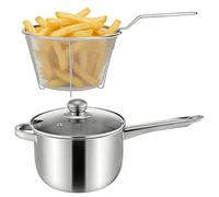 Friteuse en acier inoxydable avec panier et couvercle, Pots de Filtre à Huile en Acier Inoxydable avec poignée et passoire, Récipient à Graisse Friteuse compatible avec plaques à induction 38x13x19cm
