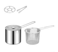 Friteuse en acier inoxydable de 12 cm - Petite poêle à frire avec couvercle en verre et panier de vidange - Sauteuse à poignée en bois pour une cuisine saine sur toutes les plaques de cuisson (B)