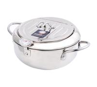 Friteuse Ménagère avec Thermomètre en Acier Inoxydable pour Induction | Couvercle , Usage Gaz et Plaque, Format Compact Argenté, Panier et Pot Profond
