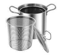 Friteuse - Poêle en acier inoxydable de 3,5 l avec panier, couvercle en verre transparent, poignée anti-brûlure, friteuse à poisson, casserole filtrante à huile | Récipient d'huile pour cuisinière à