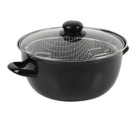 Friteuse Traditionnelle Ø20 cm en Acier Émaillé avec Panier & Couvercle Verre - Cuisson à l’Ancienne pour Frites Dorées
