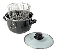 Friteuse Traditionnelle Ø26 cm en Acier Émaillé avec Panier & Couvercle Verre - Cuisson à l’Ancienne pour Frites Dorées