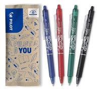 Frixion Ball Clicker Retractable Erasable Thermosensitive Ink Pen, Ergonomic Refillable Rollerball Pen, Medium Point, Black, Blue, Red, Green, 4 Count
