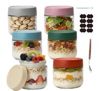 FRKOKRFA Overnight Lot de 6 bocaux à flocons d'avoine de 300 ml avec couvercle à visser pour confiture maison, yaourt, insertion, comme boîtes Mason Jar Meal Prep
