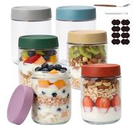 FRKOKRFA Overnight Lot de 6 bocaux à flocons d'avoine de 500 ml avec couvercle à visser pour confiture maison, yaourt, insertion, comme boîtes Mason Jar Meal Prep