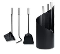 Froadp 4 Pièces en Acier Inoxydable Set de Tisonnier Accessoires de Cheminée Modernes avec Pinces Pelles Bâtons de Feu Brosses Base Ronde Set de Cheminée pour Cheminées Intérieures (Argent)
