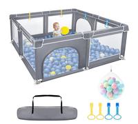 Froadp Parc pour bébé avec filet respirant et 50 balles, parc mobile à ramper, piscine à balles pour enfants, bébé, gris foncé, 180 x 150 x 68 cm