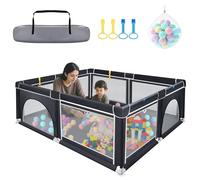 Froadp Parc pour bébé avec filet respirant et 50 balles, parc mobile à ramper, piscine à balles pour enfants, bébé, noir, 180 x 150 x 68 cm