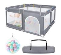 Froadp Parc pour bébé avec filet respirant et 50 balles, parc mobile à ramper, piscine à balles pour enfants, bébé, gris foncé, 127 x 127 x 68 cm