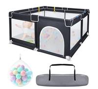 Froadp Parc pour bébé - Pliable - Avec filet respirant et 50 boules - Mobile - Playpens - Piscine à balles pour enfants et bébés - Noir - 127 x 127 x 68 cm