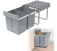 Froadp Poubelle de cuisine encastrable et extensible - 2 compartiments - Système de tri sélectif - Avec rails télescopiques - 48 x 34,2 x 35,1 cm - 2 x 15 l