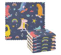 FRODOTGV Lot de 6 torchons de cuisine absorbants pour enfants - Motif dinosaures - Bleu - Torchons de cuisine à suspendre - Torchons en tissu éponge pour nettoyage et nettoyage