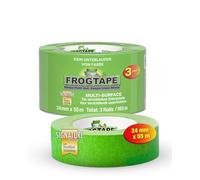 FrogTape Multi Surface Ruban de Masquage 24mm x 55m lot de 3, Adhésif Peintre avec Technologie PaintBlock, Lignes Nettes, Enlèvement Sans Résidus, Scotch Peinture pour Bois Verre Métal, Vert