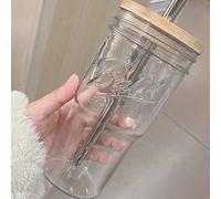 Froid Coupe Avec En Bois Couvercle Et Épais Paille , Grande Capacité Verre Verres Pour Thé Aux Perles Jus , 1 pièce 650ml,700mlVerre