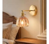 FROIDEXG Applique Murale avec Abat-Jour en Verre Tulipe Ambré Appliques en Laiton Réglables À 180 Degrés Luminaire Mural Moderne avec Interrupteur pour Salon Chambre À Coucher 1 Paquet
