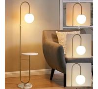 FROIDEXG Lampadaire moderne avec table d'appoint, lampe sur pied dorée avec abat-jour globe en verre et base en marbre interrupteur au pied 3 couleurs, lampe d'angle pour chambre,salon ou coin lecture