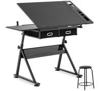 Fromm & Starck Table À Dessin Bureau Planche Table D’Architecte Architecte Inclinable Professionnelle Star_Desk_08 (Plateau 115 x 60 cm, 0-70°, Haut. 65-90,5 cm, 2 Tiroirs, Tabouret)