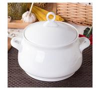 FROOWAN Soupière à soupe en céramique, couvercle et poignées, 2,5 l, bols de service en porcelaine avec couvercle, micro-ondes, blanc