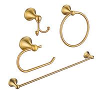 FROPO Lot de 4 accessoires de salle de bain dorés brossés, barre porte-serviettes 60 cm | Crochet porte-serviettes | Porte-papier toilette | Porte-serviettes pour les mains