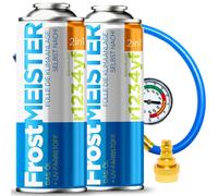 FrostMEISTER Kit de recharge 2 en 1 pour climatiseur de voiture (2 x 400 ml + tuyau avec manomètre et adaptateur) - Pour R1234yf (à partir de 2017) Utilisation rapide, facile et respectueuse de